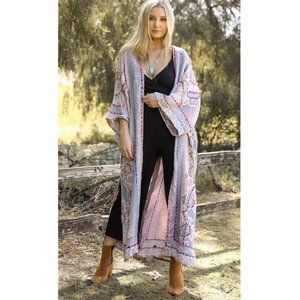 Lavender Color Stitch Tapestry Kimono